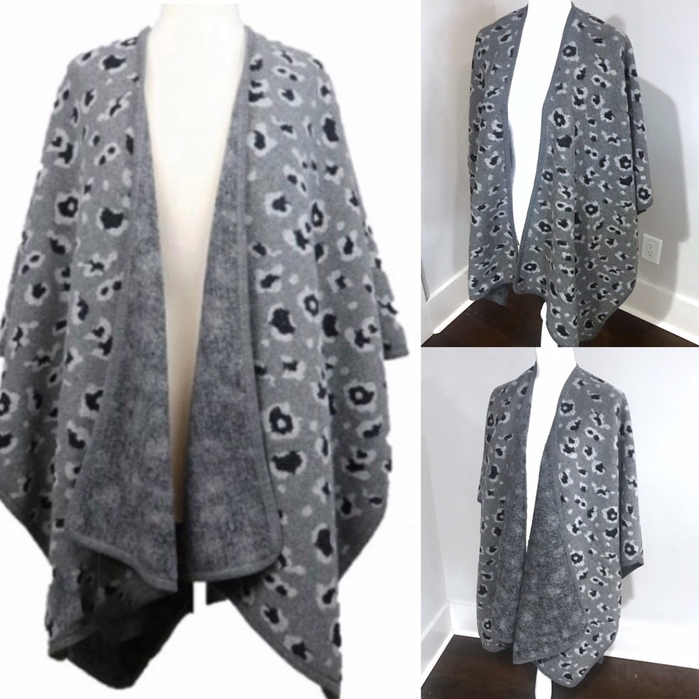 Marcus Adler Grey Leopard Eyelash Wrap Ruana